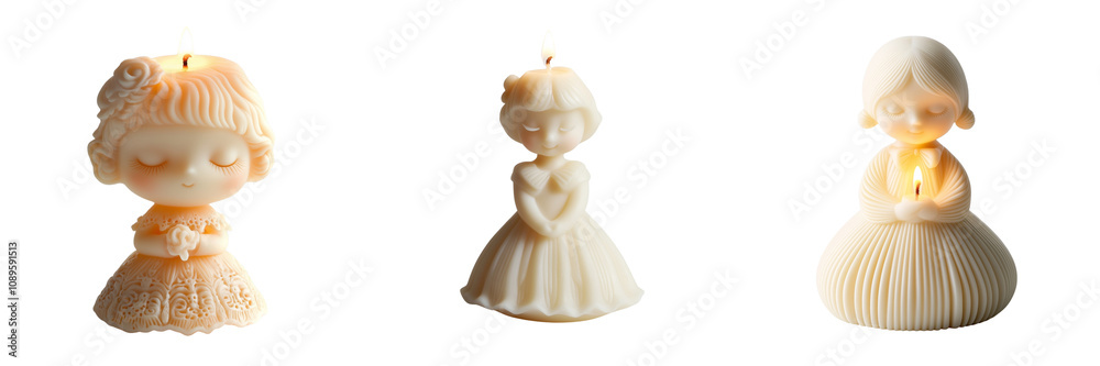 Fototapeta premium Set of a doll-shaped candle isolated on transparent background