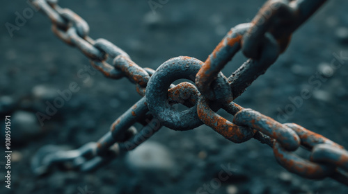 Macro shot of rust forming on an old metal chain