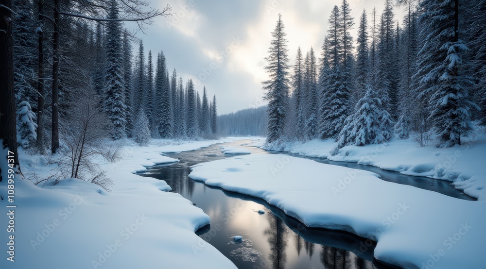 Tranquil winter landscape with snow-covered trees Tranquil winter landscape with snow-covered trees