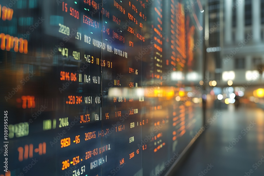 Digital financial data on a transparent screen Digital financial data on a transparent screen