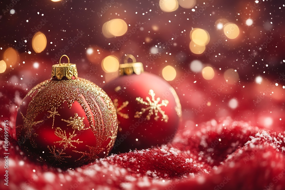 Christmas-themed bokeh lights on a warm red background Christmas-themed bokeh lights on a warm red background