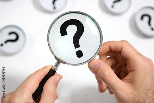 A person examining an object or text using a magnifying glass, suitable for detective or research themes photo