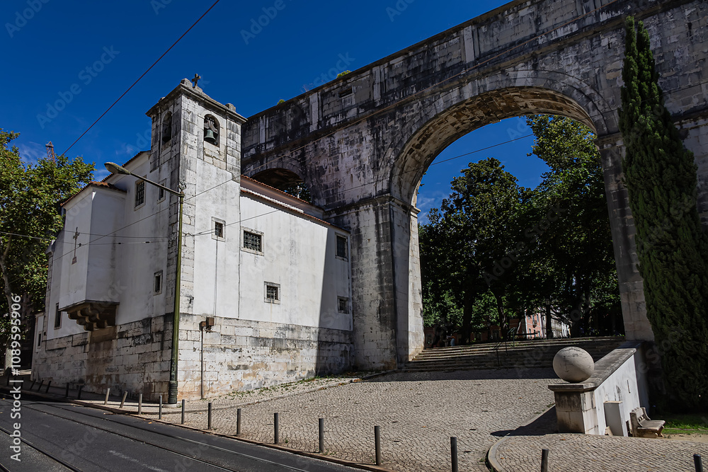Chapel of Our Lady of Monserrate built into one of the stone arches of Amoreiras section of the Aguas Livres Aqueduct ( Chapel of Our Lady of Monserrate built into one of the stone arches of Amoreiras section of the Aguas Livres Aqueduct (