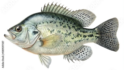 Fishing Crappie Fish Isolated on White Background, Crappie Fish Isolated for Fishing  
