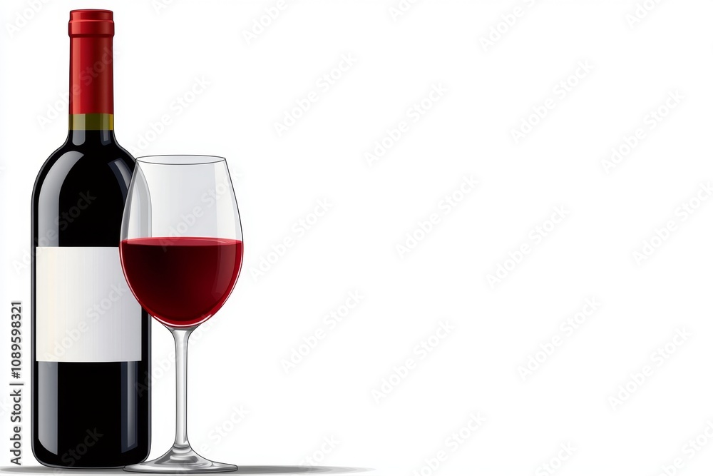 A flat 2D illustration of a wine bottle and glass with bold, clean colors on a white background A flat 2D illustration of a wine bottle and glass with bold, clean colors on a white background