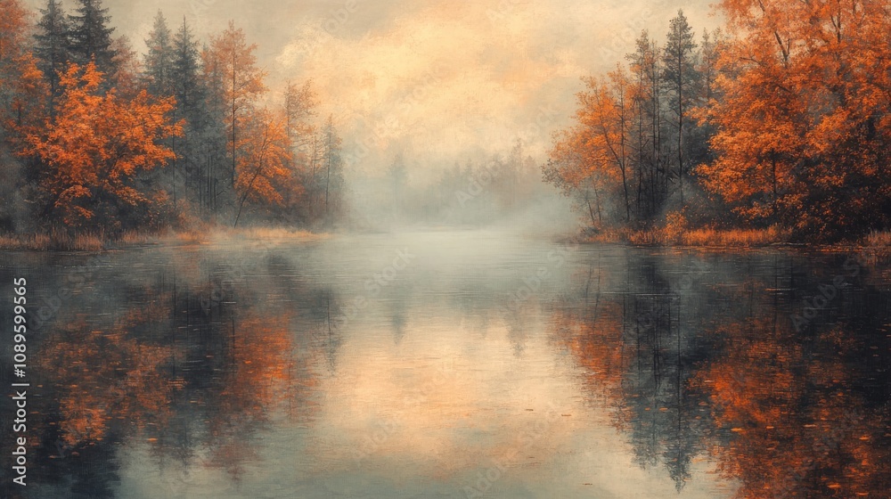 Autumnal Reflections In A Misty Forest Lake Autumnal Reflections In A Misty Forest Lake