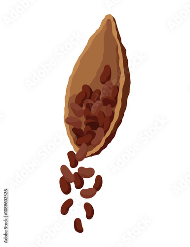 Realistic chocolate, dark chocolate icon. Cocoa beans from which chocolate is made. Food sweet snack isolated on white background