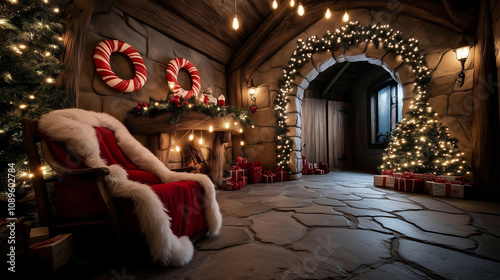 Santa’s Grotto with Chair and Decorated Entrance photo