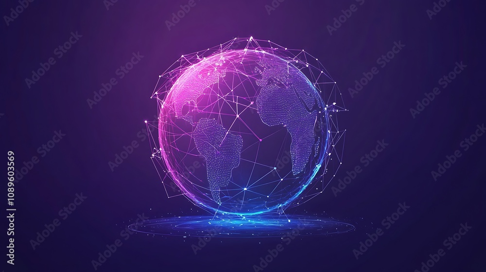 Abstract glowing business icons with digital global connectivity patterns