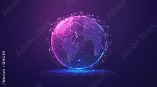 Abstract glowing business icons with digital global connectivity patterns