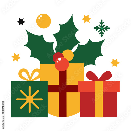 christmas tree and gifts silhouette vector illustration 