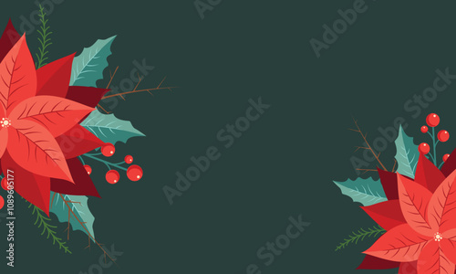Christmas decorations with beautiful flower. Red poinsettia flower.