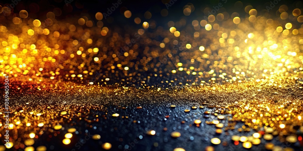 Glittering Light and Shadow Gradient Surface on Luxurious Black Background with Golden Accents Glittering Light and Shadow Gradient Surface on Luxurious Black Background with Golden Accents