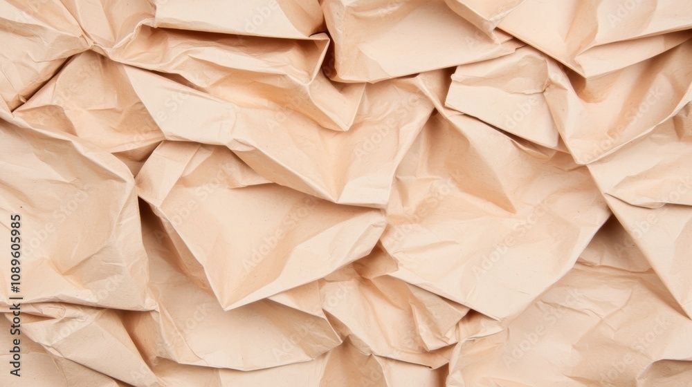 Close-up texture of crumpled light brown paper.