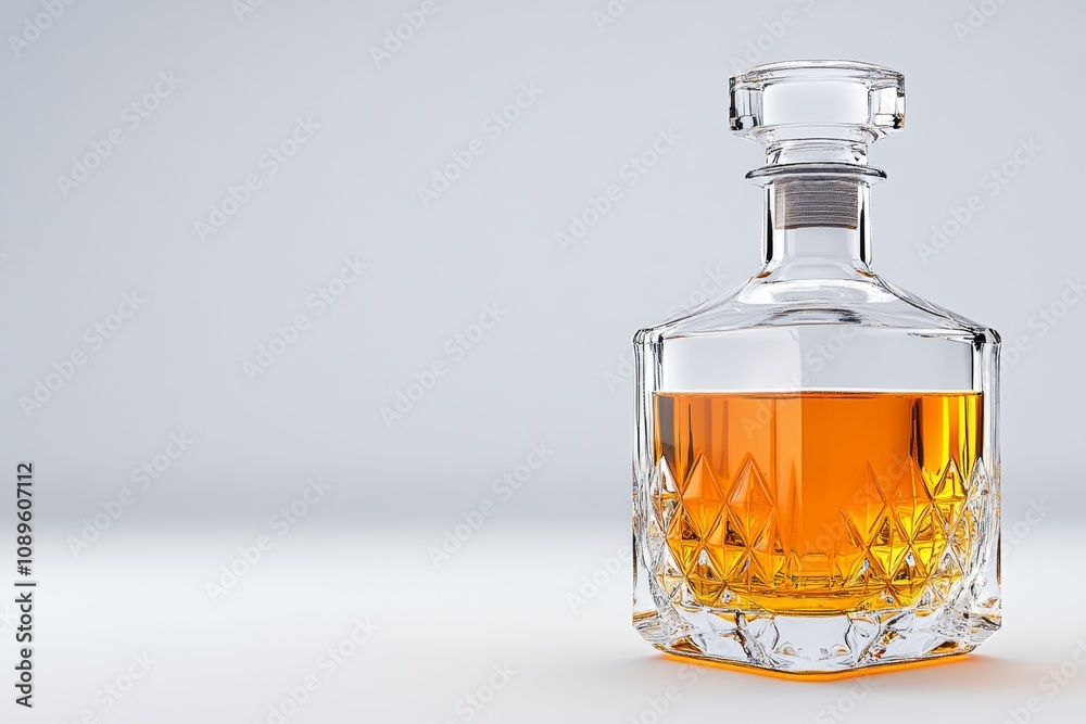 Alcohol in a hyper-realistic crystal decanter, with detailed reflections and textures highlighting the amber liquid inside Alcohol in a hyper-realistic crystal decanter, with detailed reflections and textures highlighting the amber liquid inside