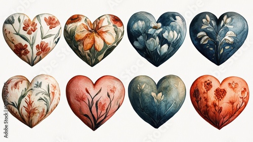 Valentine's day, watercolor illustration in the form of hearts pattern. Heart element design for Valentine's Day