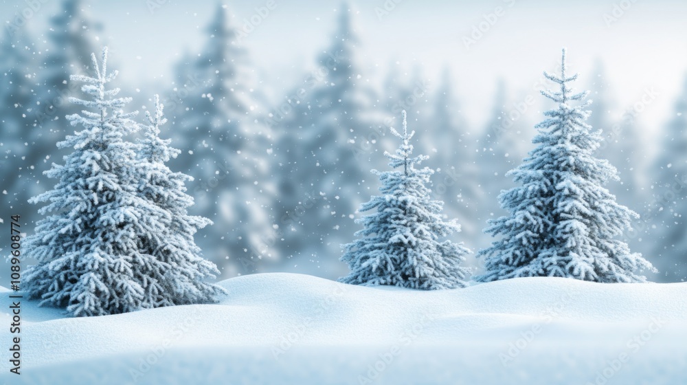 Snow covered trees in a winter wonderland scene Snow covered trees in a winter wonderland scene