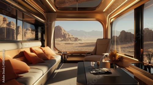 Modern Luxury Train Interior with Desert View