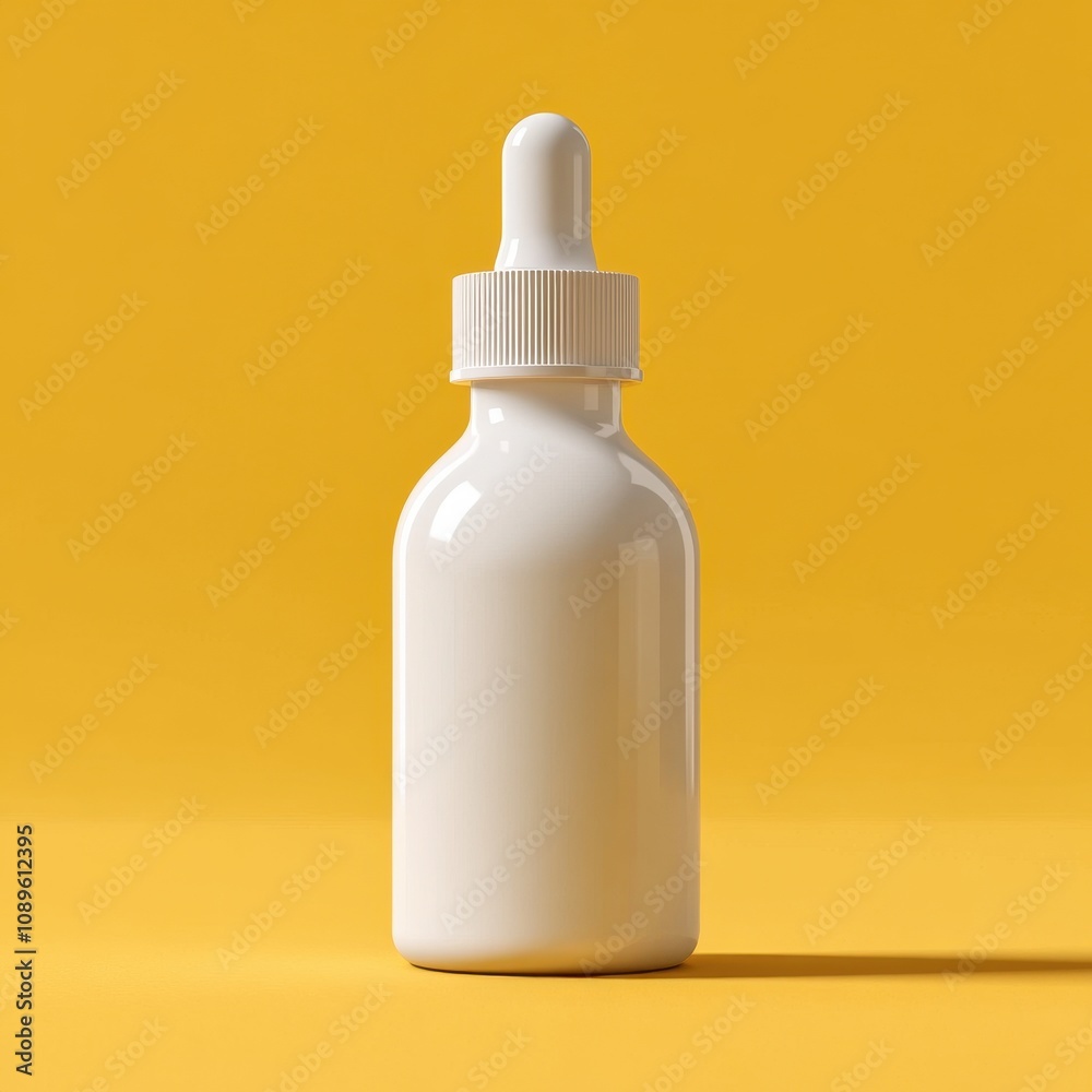 White Skincare Bottle Against Vibrant Yellow Background White Skincare Bottle Against Vibrant Yellow Background