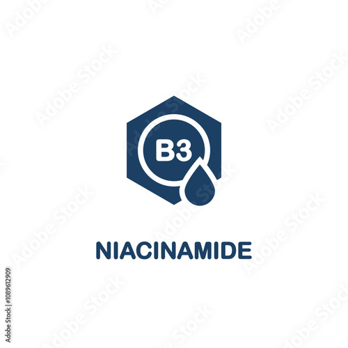 Niacinamide icon. Niacinamide element. Organic skin care and cosmetics. Organic cosmetic components for healthy and hydrated skin.