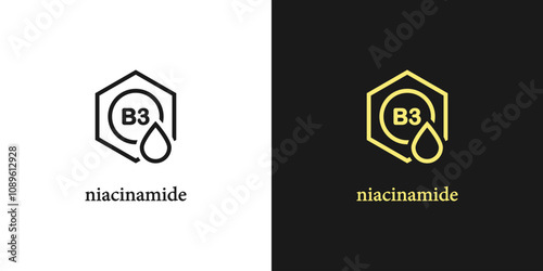 Niacinamide, eco cosmetics icon. Niacinamide stamp, badge or sticker. Organic skin care component. Vector