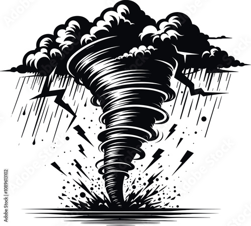 Tornado Vector Black Silhouette Design For T-Shirt
