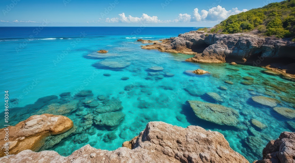 Vibrant turquoise waters and rocky coastline Vibrant turquoise waters and rocky coastline