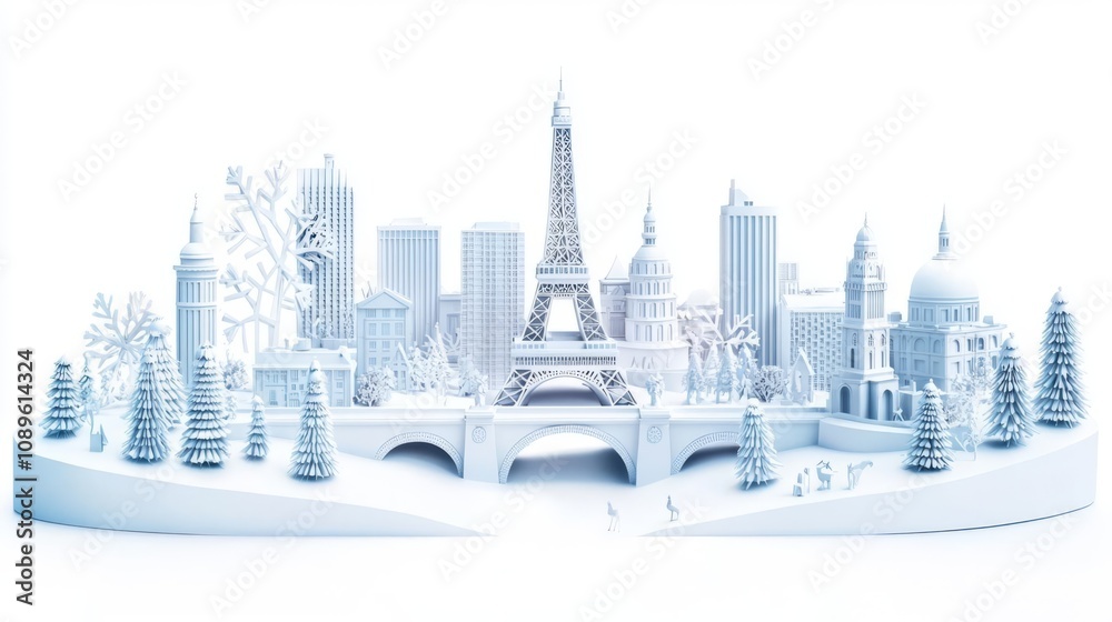 Winter cityscape with iconic monuments in snow. Winter cityscape with iconic monuments in snow.