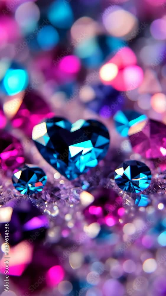 Close-up view reveals vibrant blue and pink gemstones glistening under soft light Close-up view reveals vibrant blue and pink gemstones glistening under soft light