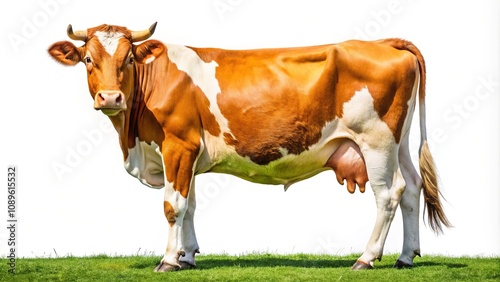 Intimate close-up of a cow's udder against a white background. This image serves as a valuable resource for agricultural studies and veterinary educational materials related to dairy farming. photo