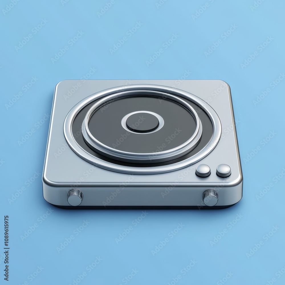 Modern Stainless Steel Cooktop on a Vibrant Blue Background