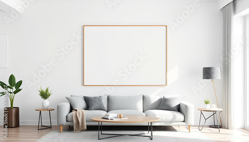 Scandinavian-Style Living Room Design with an Empty Picture Frame Template