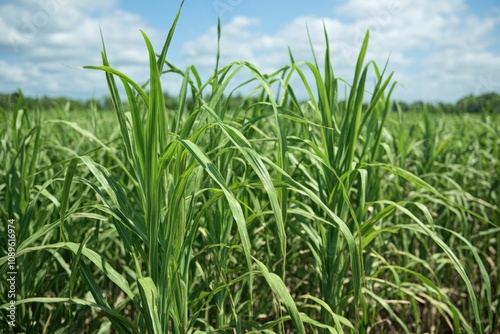 Field of tall grass under a clear blue sky, perfect for outdoor and nature-themed projects