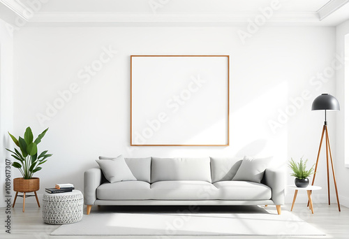 Square Template for Posters on a White Wall in a Modern Interior