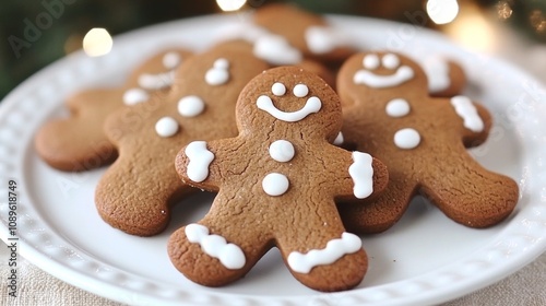 Delicious Gingerbread Men Cookies On White Plate photo