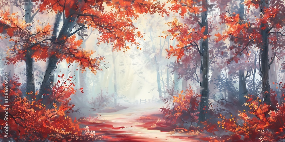 Autumn Misty Forest, Capturing the Serene Beauty of Nature with Golden-Hued Leaves, Fog, and Tranquil Ambiance in a Peaceful Woodland Setting. Autumn Misty Forest, Capturing the Serene Beauty of Nature with Golden-Hued Leaves, Fog, and Tranquil Ambiance in a Peaceful Woodland Setting.