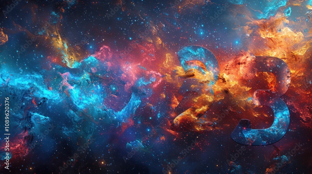 Obraz premium Abstract cosmic background with swirling clouds of blue and orange gas, reminiscent of a galaxy or nebula.