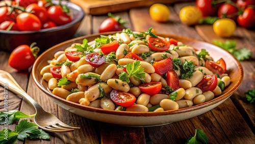 Long exposure captures the soft light on this cannellini bean salad.