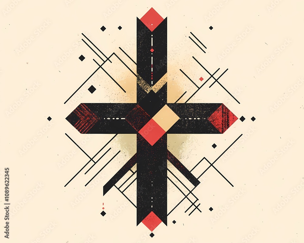 Geometric cross design with vibrant colors and patterns Geometric cross design with vibrant colors and patterns
