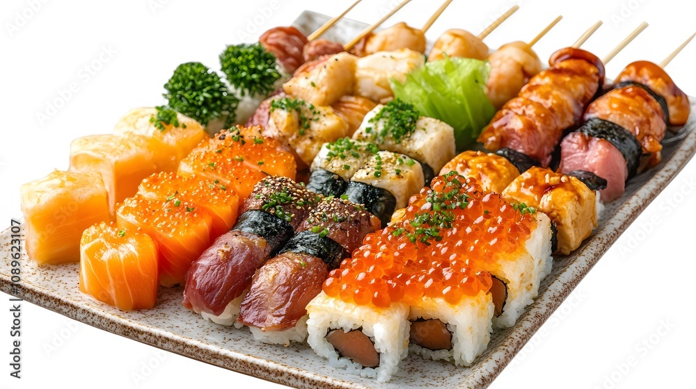Food, Japanese Dish Yakitori, on White Background, Photo Realistic, Wallpaper, Cover and Screen for Smartphone, PC, Laptop, 9:16 and 16:9 Format Food, Japanese Dish Yakitori, on White Background, Photo Realistic, Wallpaper, Cover and Screen for Smartphone, PC, Laptop, 9:16 and 16:9 Format