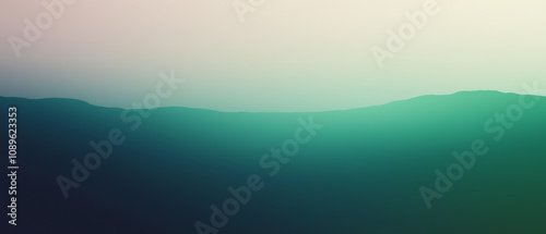 blue sky and clouds. morning fog over mountains. Panoramic landscape in green tones with silhouettes 