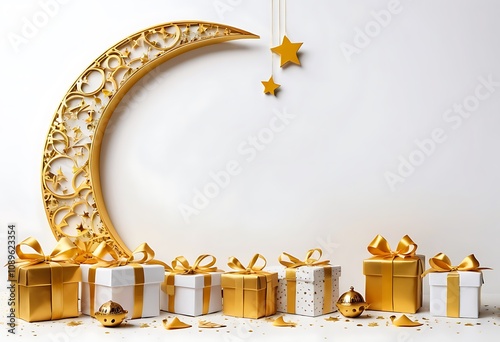 Background decoration for Iftar or Eid al Adha, Eid-al-Fitr or Ramadan fasting, Eid Qurban or bakrid festive arabic card. Islam holiday, Hari raya. Muslim ornament. 3D illustration photo