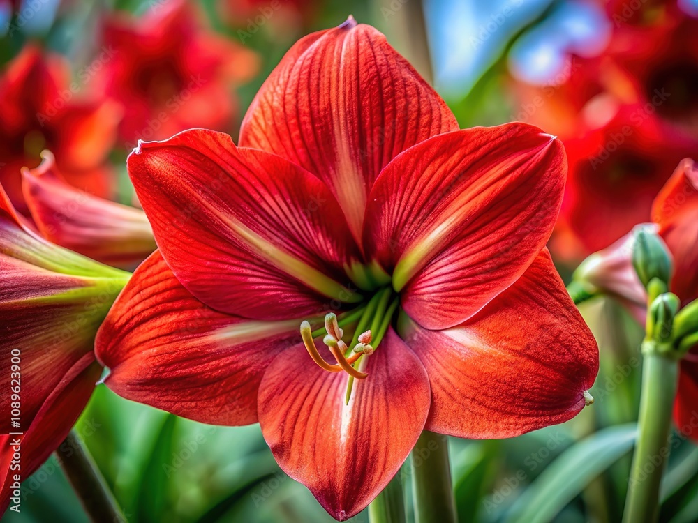 Macro shot: Stunning red amaryllis flower, close-up beauty. Macro shot: Stunning red amaryllis flower, close-up beauty.