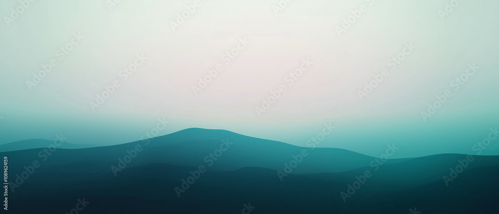 blue sky and clouds. morning fog over mountains. Panoramic landscape in green tones with silhouettes blue sky and clouds. morning fog over mountains. Panoramic landscape in green tones with silhouettes