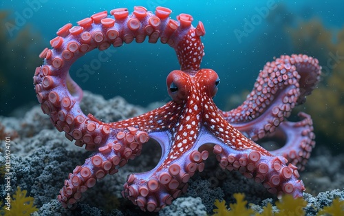 Canvas Print Red Octopus - Mysterious Resident of the Deep Sea