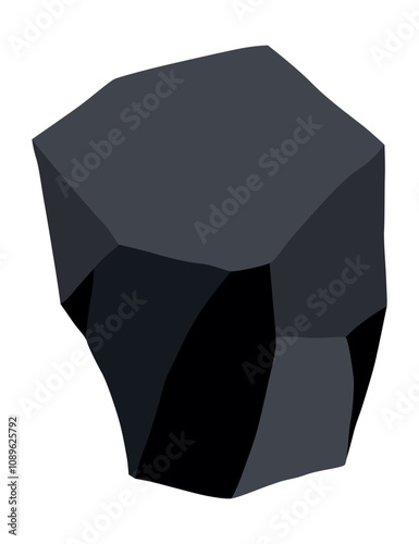 Coal black mineral resources. Pieces of fossil stone. Polygonal shape. Black rock stone of graphite or charcoal. Energy resource charcoal icon