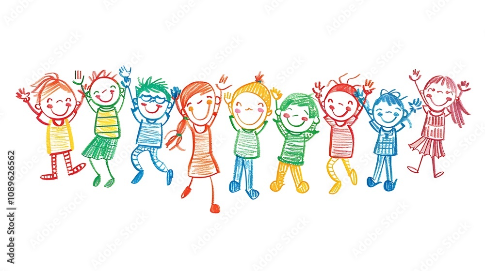Fototapeta premium A colorful illustration of joyful children celebrating together, expressing happiness and friendship.
