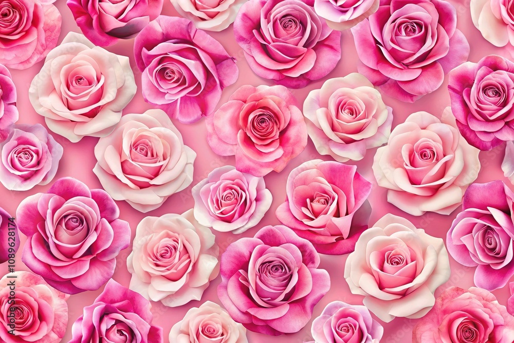 Fototapeta premium Minimalist pink roses, seamless floral background, AI art.