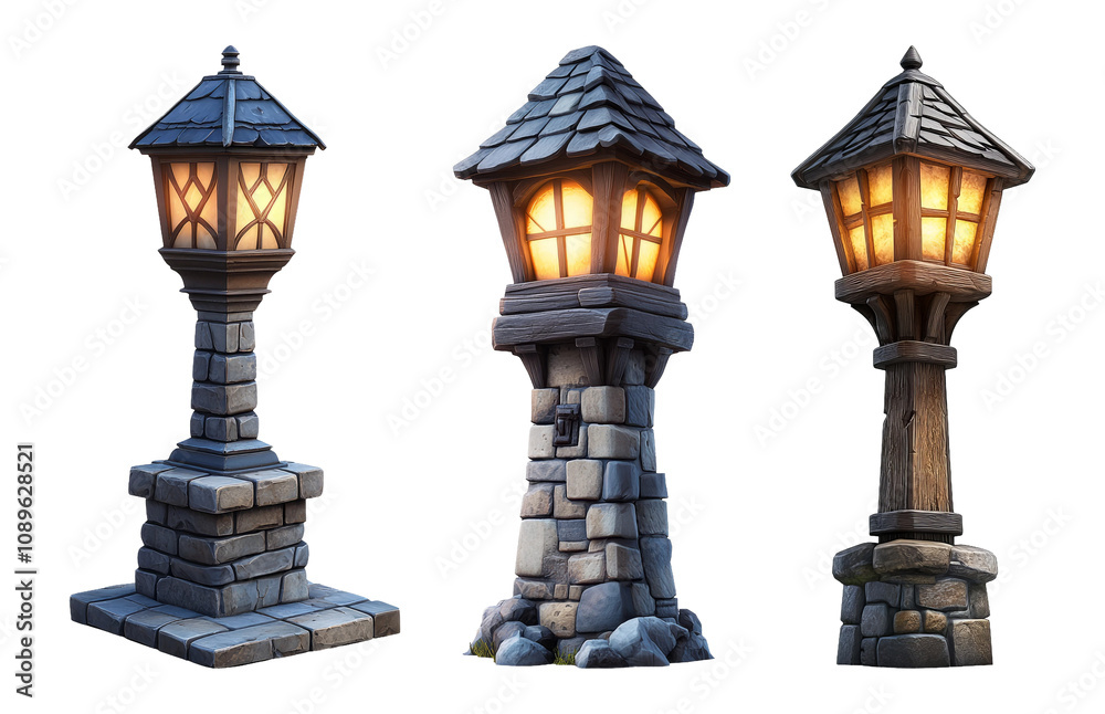 Fototapeta premium Charming Street Lanterns on Transparent Background