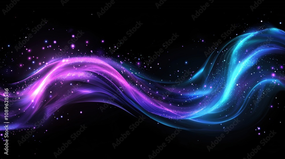 Obraz premium A vibrant abstract wave design with purple and blue colors on a black background.